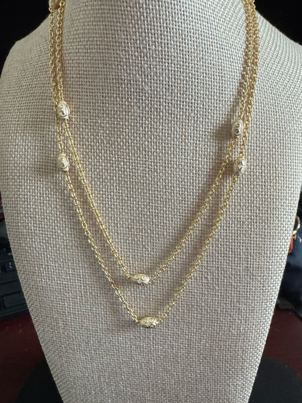 Lauren G Adams Gold Tone Necklace 10 Cloisonné /Gold & Ivory Egg Station Accents